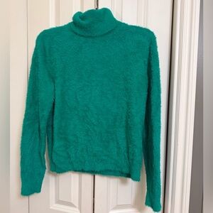 Halogen Bright Green Fuzzy Turtleneck Sweater Size S
